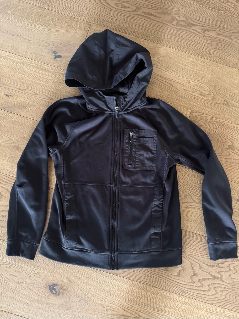 Athletic Works Black Kids Hooded Zip Jacket with Chest Pocket